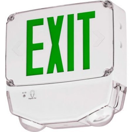 HUBBELL LIGHTING Hubbell LED Combo Exit/Emerg Light, Wet Listed, Green Letters, White, Dual Face, Cold Temp CWC2GW-CT